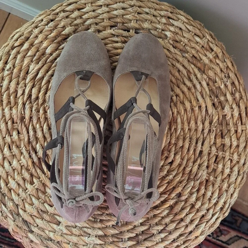 FS/NY French Sole Womens Taupe Suede Elastic/String Lace-up Ballet Wedge Flats 8